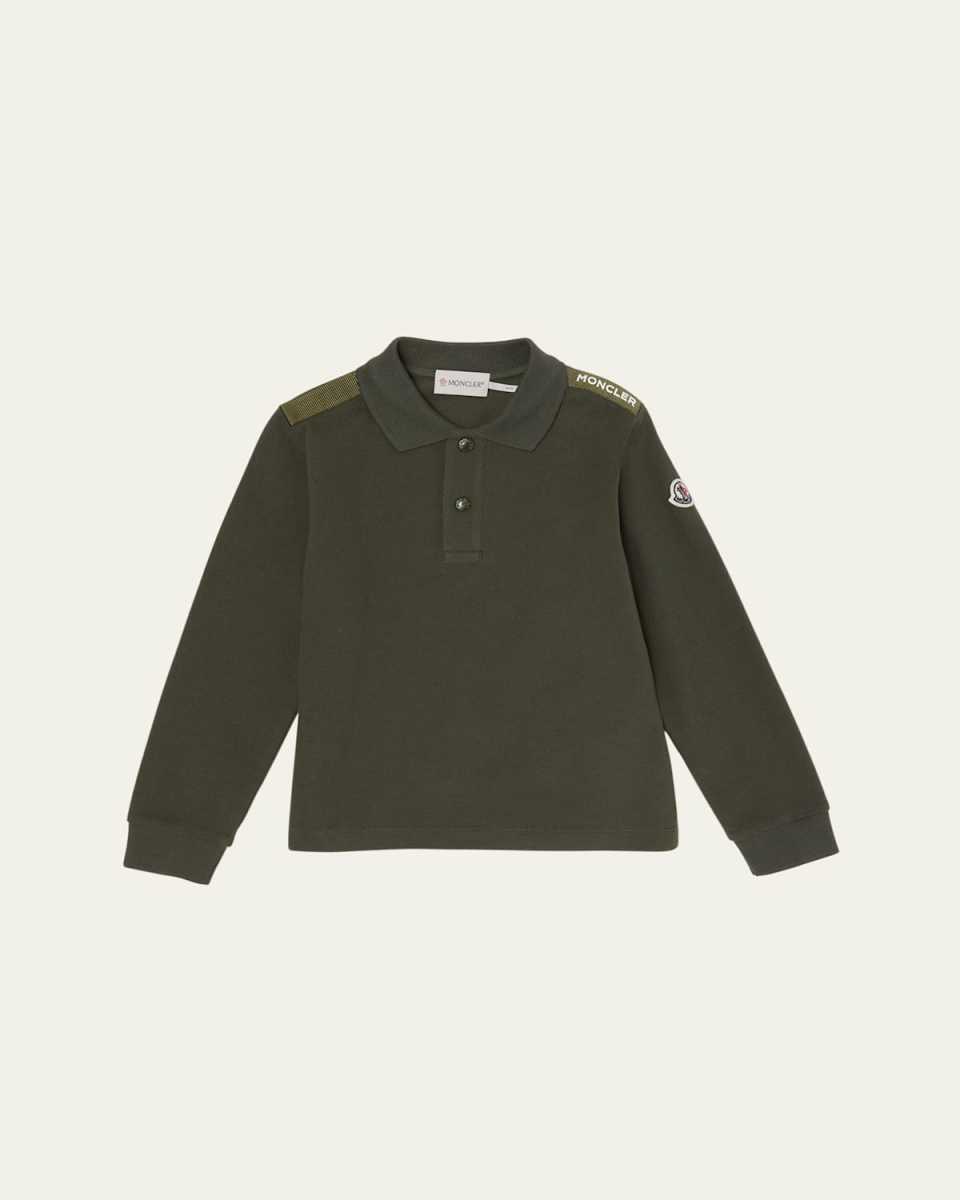 Boy's Logo Tape Long-Sleeve Polo Shirt, Size 8-
